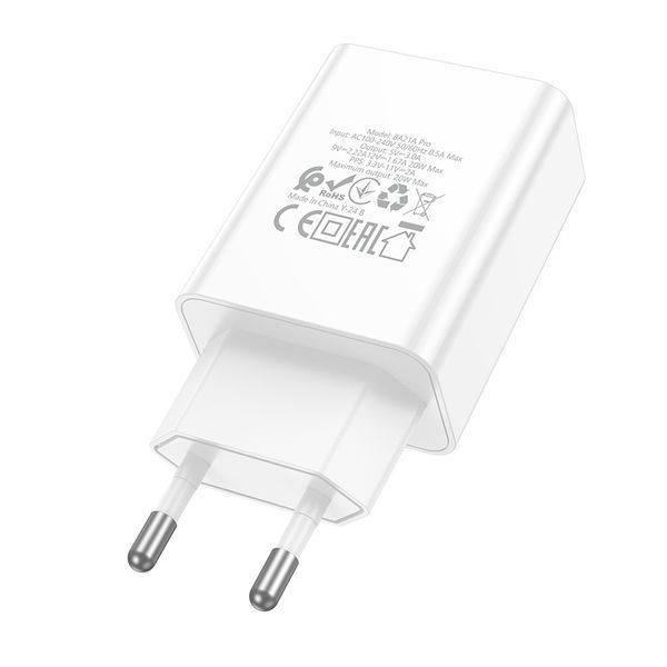 Мережевий зарядний пристрій BOROFONE BA21A Pro Long journey single port PD20W charger White 262286825 фото