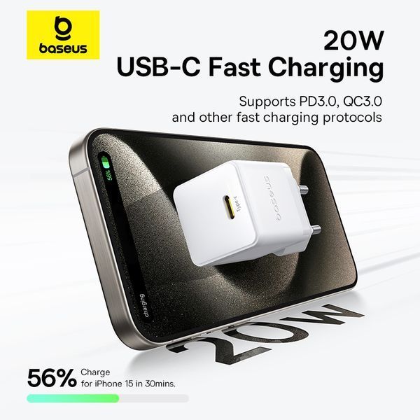 Сетевое зарядное устройство Baseus Palm Fast Charger 1C 20W EU Moon White 304469202 фото