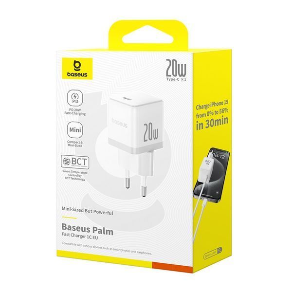 Сетевое зарядное устройство Baseus Palm Fast Charger 1C 20W EU Moon White 304469202 фото