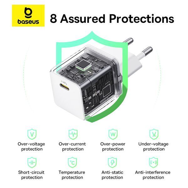 Сетевое зарядное устройство Baseus Palm Fast Charger 1C 20W EU Moon White 304469202 фото