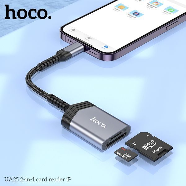 Кардридер HOCO UA25 2-in-1 card reader iP Metal Gray 107882705 фото