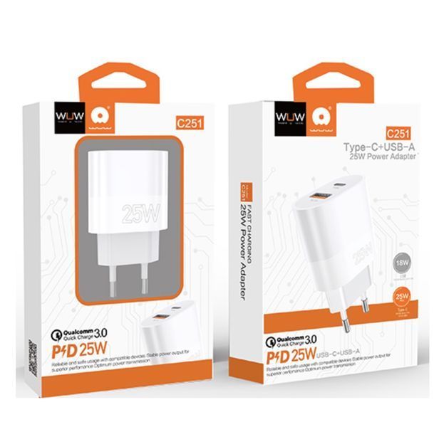 Сетевое зарядное устройство WUW-C251 25W PD USB-C + USB QC3.0 18W 430898637 фото