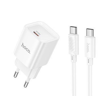 Мережевий зарядний пристрій з кабелем HOCO C146A Charm single port PD20W charger set (C to C) (EU) White 307277670 фото