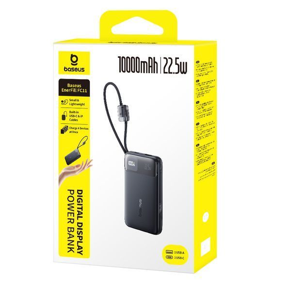 Зовнішній акумулятор Baseus EnerFill FC11 Digital Display Power Bank with Dual Built-in Cables 10000mAh 22.5W Cosmic Black 985607145 фото