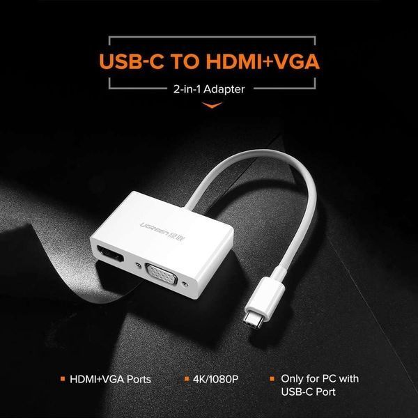 USB-хаб UGREEN USB Type C to HDMI + VGA Converter (White) 348940558 фото