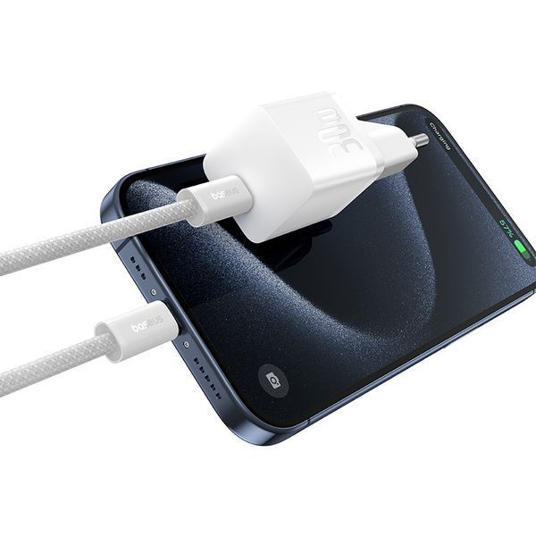 Мережевий зарядний пристрій з кабелем Baseus GaN5 Fast Charger(mini) 1C 30W EU Moon White(With: Fast Charging Data Cable Type-C) 590239965 фото