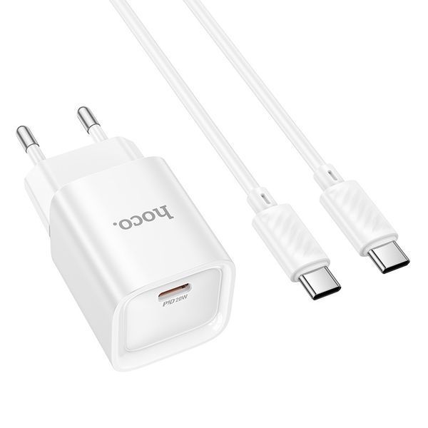 Мережевий зарядний пристрій з кабелем HOCO C146A Charm single port PD20W charger set (C to C) (EU) White 307277670 фото