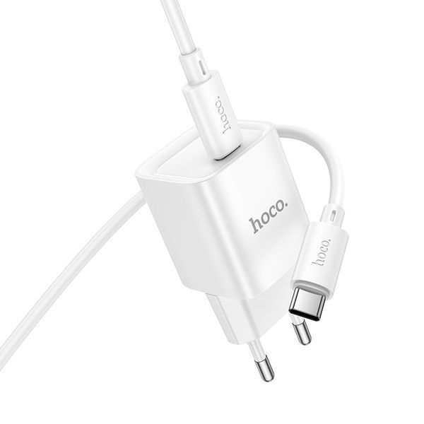 Мережевий зарядний пристрій з кабелем HOCO C146A Charm single port PD20W charger set (C to C) (EU) White 307277670 фото