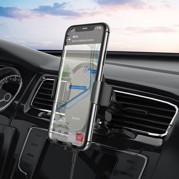 Автодержатель для телефона с БЗУ HOCO CA105 Guide three-axis linkage wireless charging car holder Black 573173683 фото