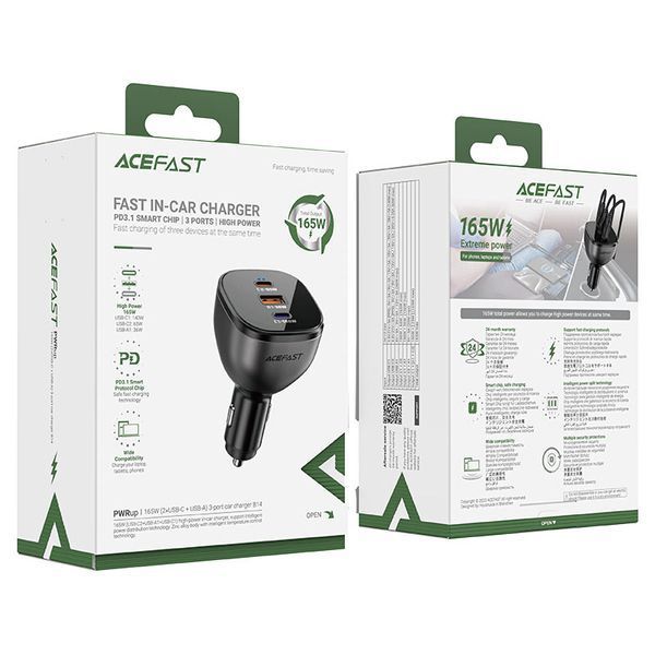 Автомобільний зарядний пристрій ACEFAST B14 165W (2*USB-C+USB-A) 3-port car charger Black 487356391 фото