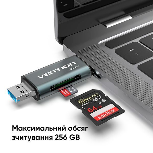 Кардрідер Vention USB3.0 Multi-function Card Reader Gray Metal Type (CCHH0) 626107272 фото