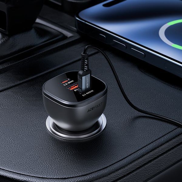 Автомобільний зарядний пристрій ACEFAST B14 165W (2*USB-C+USB-A) 3-port car charger Black 487356391 фото