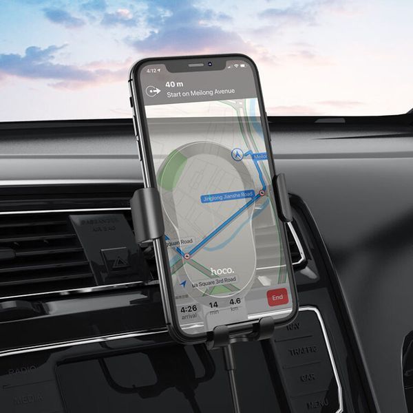 Автодержатель для телефона с БЗУ HOCO CA105 Guide three-axis linkage wireless charging car holder Black 573173683 фото