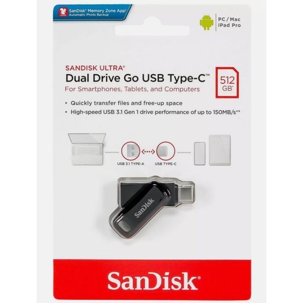 Флеш-накопитель SanDisk USB 3.1 Ultra Dual Go Type-C 512Gb (150 Mb/s) 933297151 фото