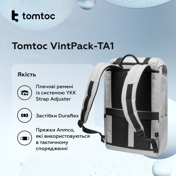 Рюкзак Tomtoc VintPack-TA1 22L Laptop Backpack Light gray 15.6 Inch/22L (TA1M1G1) 804712573 фото