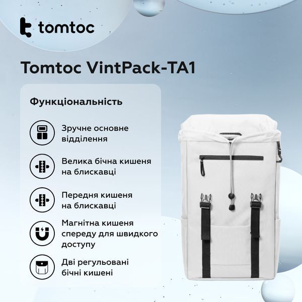 Рюкзак Tomtoc VintPack-TA1 22L Laptop Backpack Light gray 15.6 Inch/22L (TA1M1G1) 804712573 фото