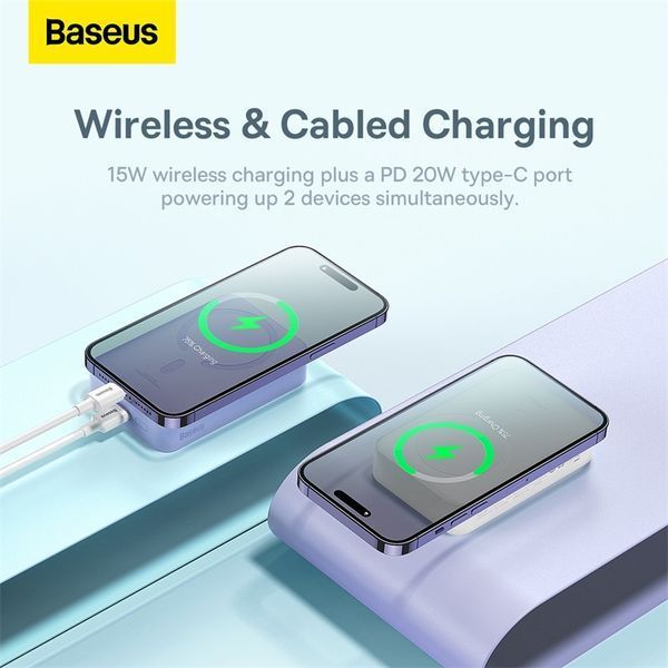 Зовнішній акумулятор Baseus Magnetic Mini Wireless Fast Charge Power Bank 20000mAh 20W White 110924430 фото