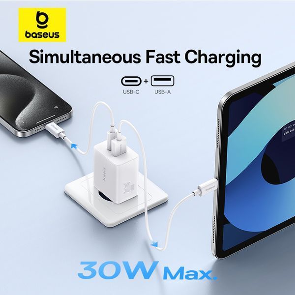 Мережевий зарядний пристрій Baseus Cube Fast Charger C+U 30W EU Moon White 501019866 фото