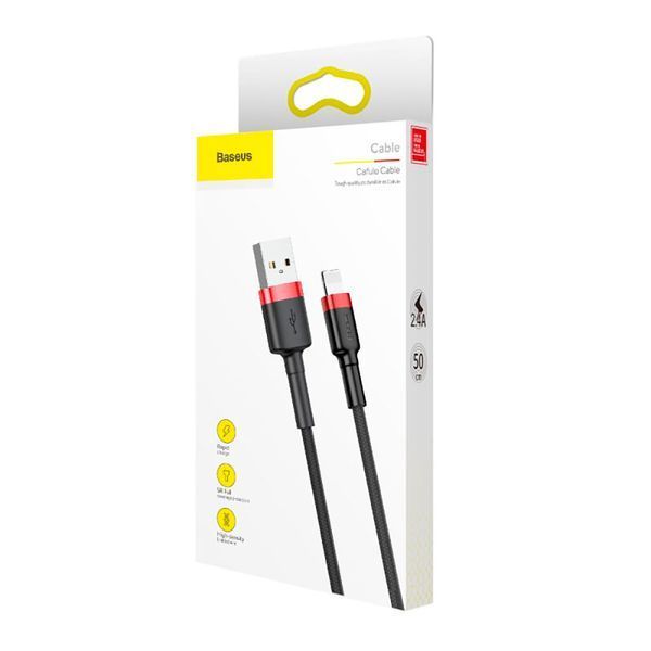 Кабель Baseus Cafule Cable USB For Lightning 2.4A 0.5m Red+Black 113746873 фото