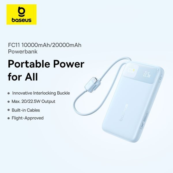 Зовнішній акумулятор Baseus EnerFill FC11 Digital Display Power Bank with Dual Built-in Cables 20000mAh 22.5W Cosmic Black 809013670 фото