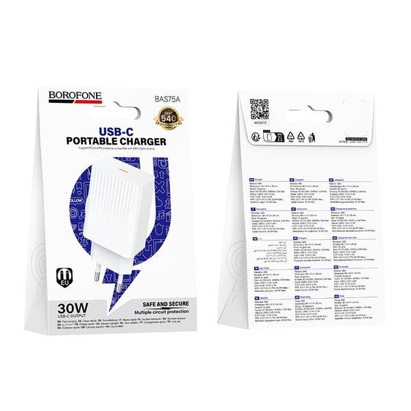 Мережевий зарядний пристрій BOROFONE BAS75A Source single port PD30W charger (EU) White 152085471 фото