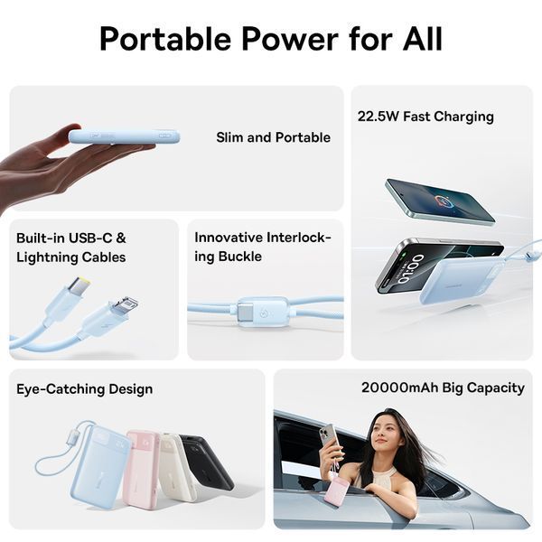 Зовнішній акумулятор Baseus EnerFill FC11 Digital Display Power Bank with Dual Built-in Cables 20000mAh 22.5W Cosmic Black 809013670 фото