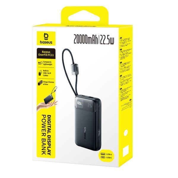 Зовнішній акумулятор Baseus EnerFill FC11 Digital Display Power Bank with Dual Built-in Cables 20000mAh 22.5W Cosmic Black 809013670 фото