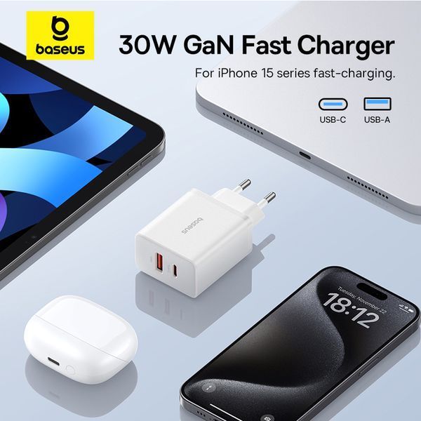 Мережевий зарядний пристрій Baseus Cube Fast Charger C+U 30W EU Moon White 501019866 фото