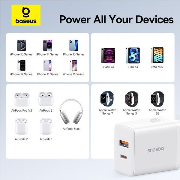 Мережевий зарядний пристрій Baseus Cube Fast Charger C+U 30W EU Moon White 501019866 фото