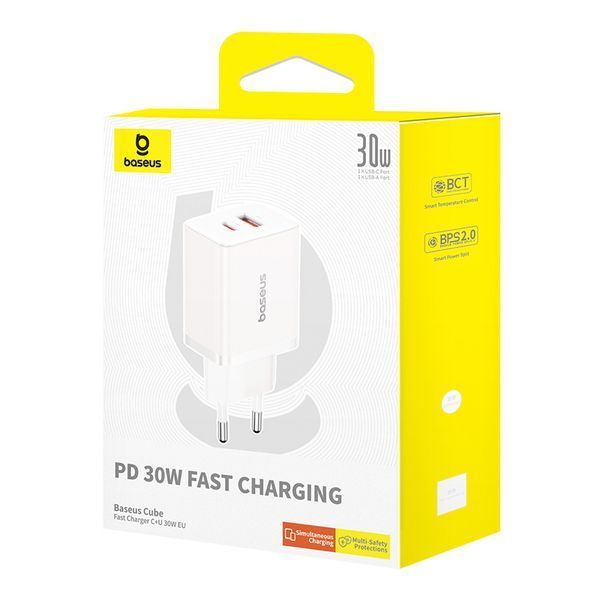 Мережевий зарядний пристрій Baseus Cube Fast Charger C+U 30W EU Moon White 501019866 фото