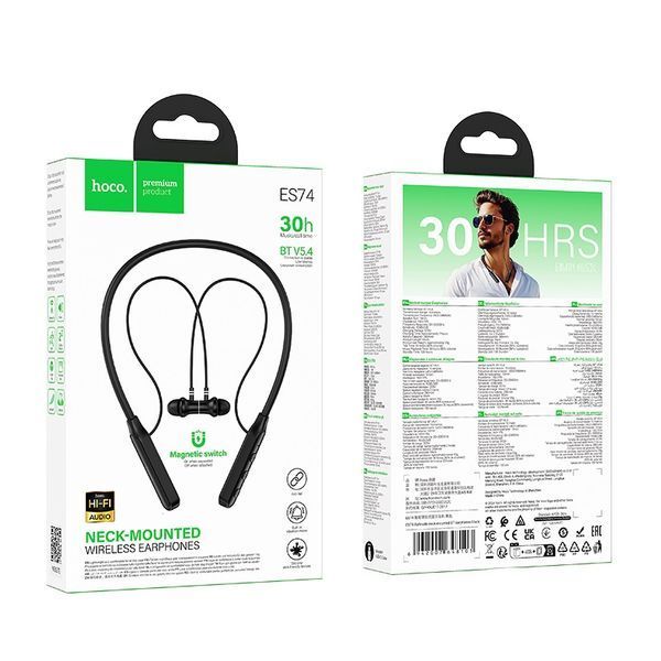 Бездротові спортивні навушники HOCO ES74 Refinado neck-mounted BT earphones Black 554116736 фото