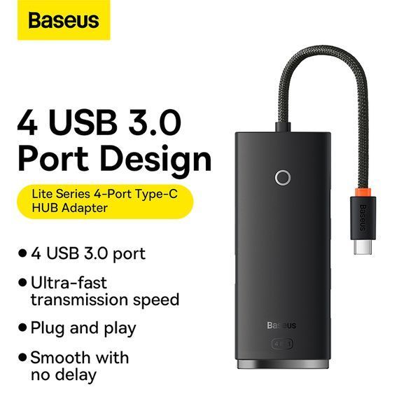 USB-хаб Baseus Lite Series 4-Port Type-C HUB Adapter (Type-C to USB 3.0*4) 25cm Black 289511547 фото