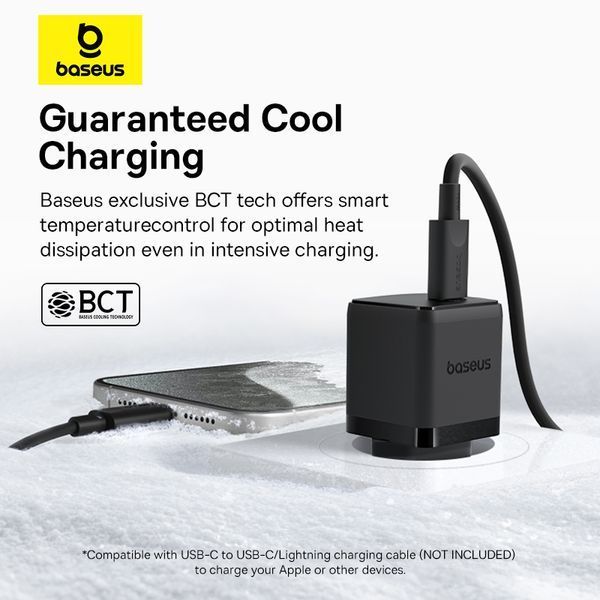 Мережевий зарядний пристрій з кабелем Baseus Palm Fast Charger 1C 20W EU Cosmic Black set USB-C to iP 20W 1m 732219389 фото