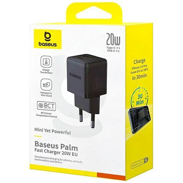 Мережевий зарядний пристрій Baseus Palm Fast Charger C+U 20W EU Cluster Black 416799591 фото