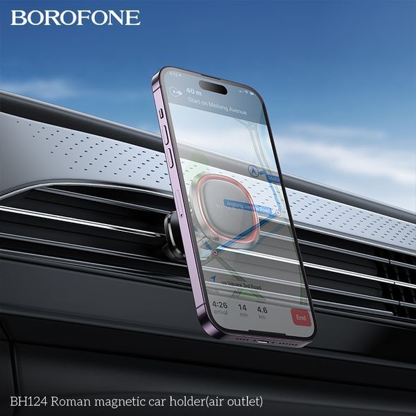 Автодержатель для телефона BOROFONE BH124 Roman magnetic car holder (air outlet) Black and Red 247548897 фото