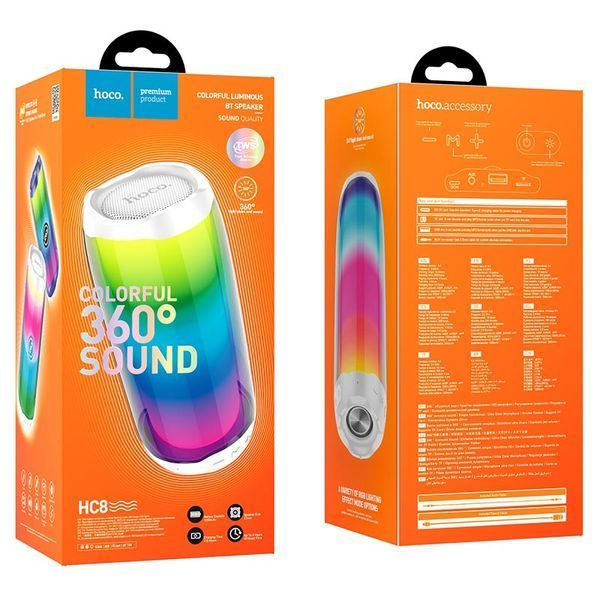 Портативна колонка HOCO HC8 Pulsating colorful luminous wireless speaker, 10W, White 124432960 фото