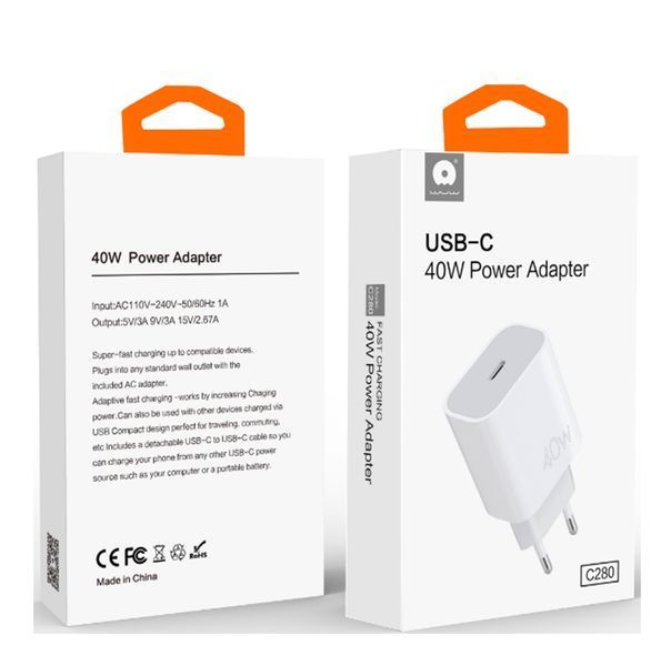 Сетевое зарядное устройство WUW-C280 Type-C PD 40W charger 112833274 фото