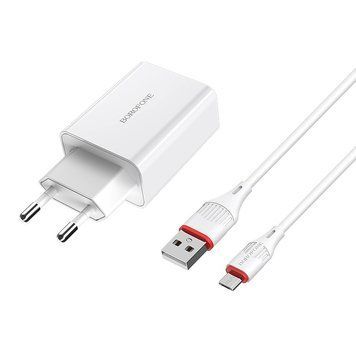 Сетевое зарядное устройство с кабелем BOROFONE BA21A Long journey single port QC3.0 charger set(Micro) 18W White 253215996 фото