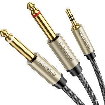 Аудіокабель UGREEN 3.5mm TRS to Dual 6.35mm TS Audio Cable 1m (Gray) 634831793 фото