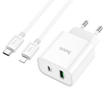 Мережевий зарядний пристрій з кабелем HOCO C80A Plus Rapido PD20W+QC3.0 charger set(C to iP) White 374994834 фото