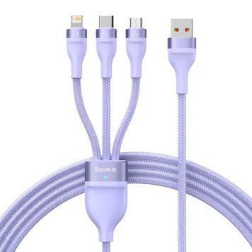 Кабель Baseus Flash Series Ⅱ One-for-three Fast Charging Data Cable USB to M+L+C 66W 1.2m Purple 189840786 фото