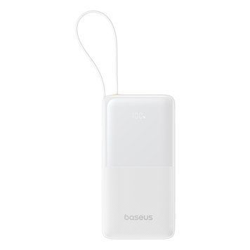 Зовнішній акумулятор Baseus Bipow 2 Digital Display Power Bank With Built-in USB-C Cable 20000mah 20W Moon White 401096116 фото