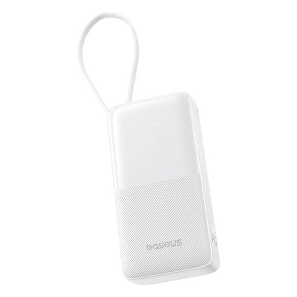 Зовнішній акумулятор Baseus Bipow 2 Digital Display Power Bank With Built-in USB-C Cable 20000mah 20W Moon White 401096116 фото
