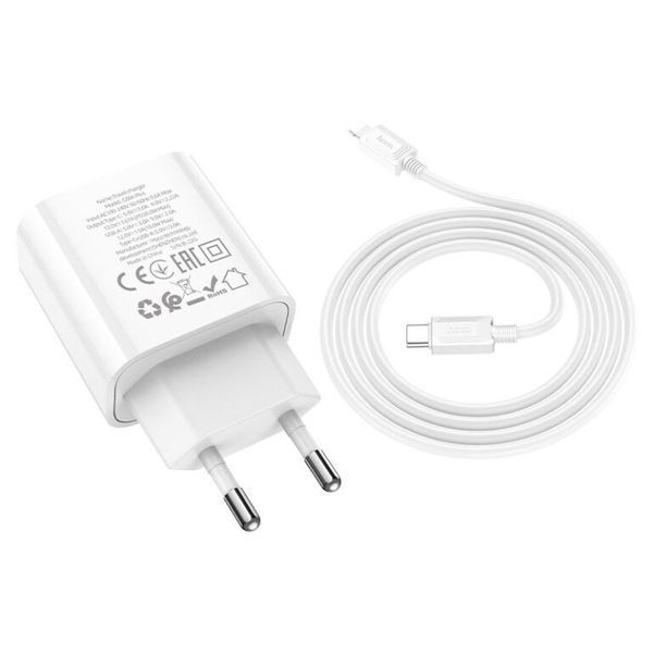 Мережевий зарядний пристрій з кабелем HOCO C80A Plus Rapido PD20W+QC3.0 charger set(C to iP) White 374994834 фото