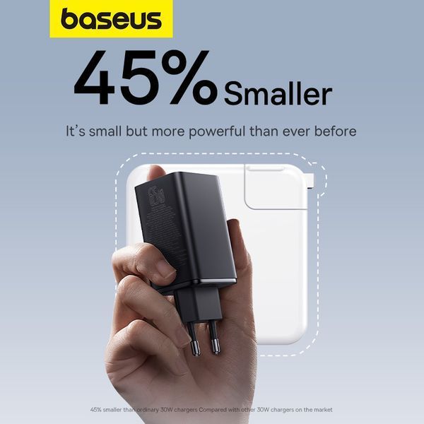 Мережевий зарядний пристрій з кабелем Baseus GaN6 Pro Fast Charger 2C+2U 65W EU Cluster Black((With Type-C to Type-C 100W(20V/5A) 1m Black） 167417316 фото