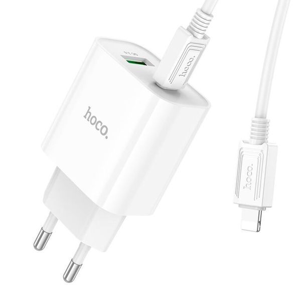 Мережевий зарядний пристрій з кабелем HOCO C80A Plus Rapido PD20W+QC3.0 charger set(C to iP) White 374994834 фото