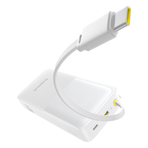Зовнішній акумулятор Baseus Bipow 2 Digital Display Power Bank With Built-in USB-C Cable 20000mah 20W Moon White 401096116 фото