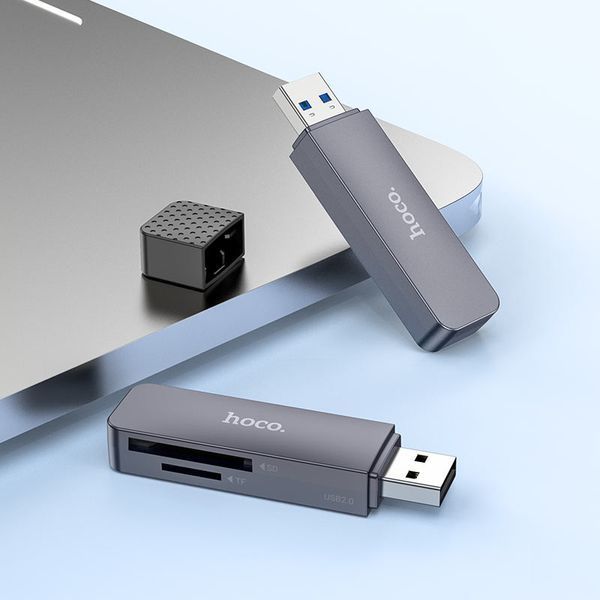 Кардридер HOCO HB45 Spirit 2-in-1 USB 2.0 card reader Metal Gray 125888113 фото