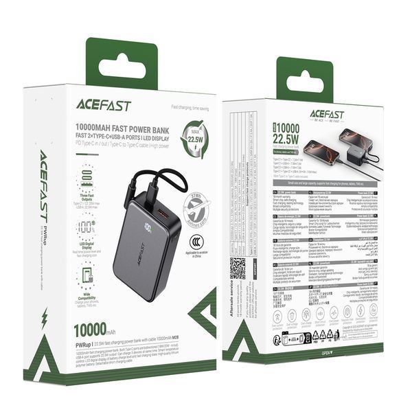 Зовнішній акумулятор ACEFAST M28-10000 22.5W fast charging power bank with cable Black 349303731 фото