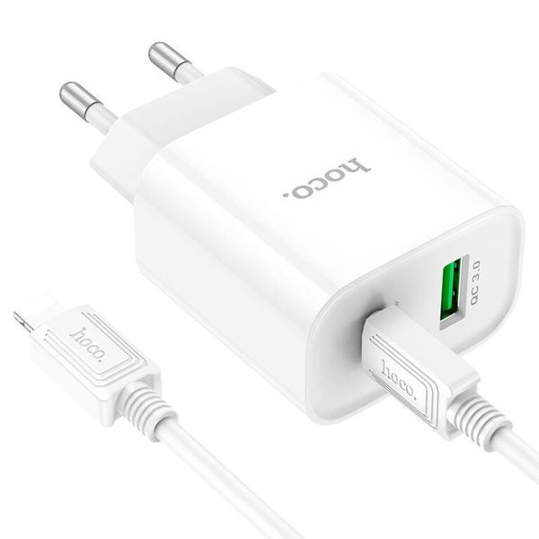 Мережевий зарядний пристрій з кабелем HOCO C80A Plus Rapido PD20W+QC3.0 charger set(C to iP) White 374994834 фото